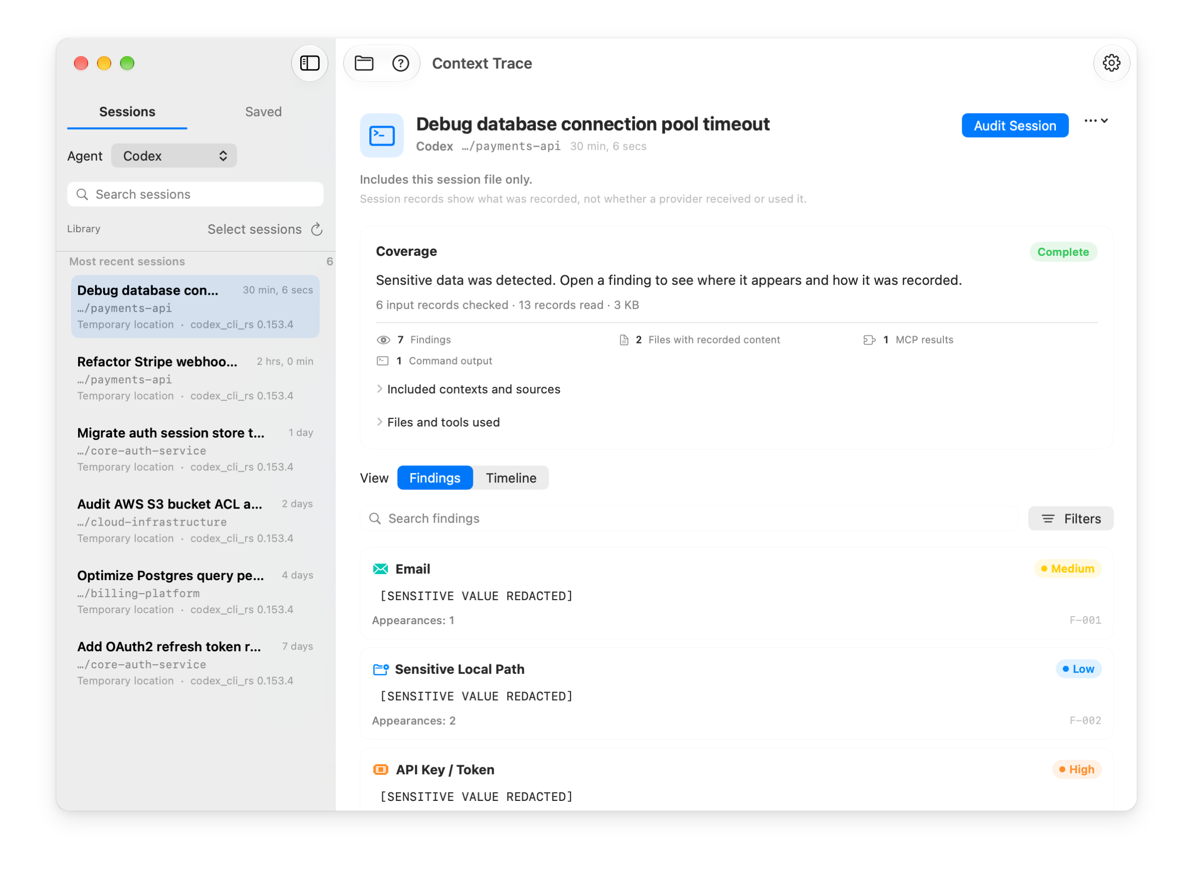 Context Trace main audit interface